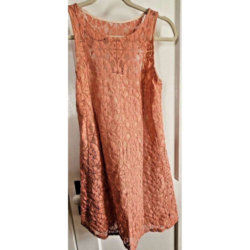 FREE PEOPLE peach lace overlay crochet sleeveless racer back‎ mini dress Sz XS